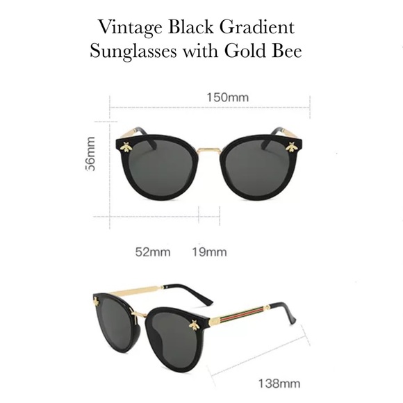 Vintage Black Gradient Sunglasses with Gold Bee - Picture 16 of 16